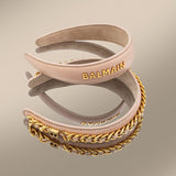 Limited Edition Leather Headband with 18K gold plated logo SS22